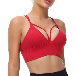 Women's Red Strappy Bralettes Pull-on Sports Bra Rave Top Festival Outfits